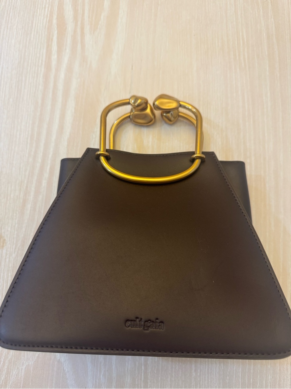 Cult Gaia Maxine Bag in Luwak Chocolate Brown Structured Gold Handle Purse NEW - Picture 3 of 7